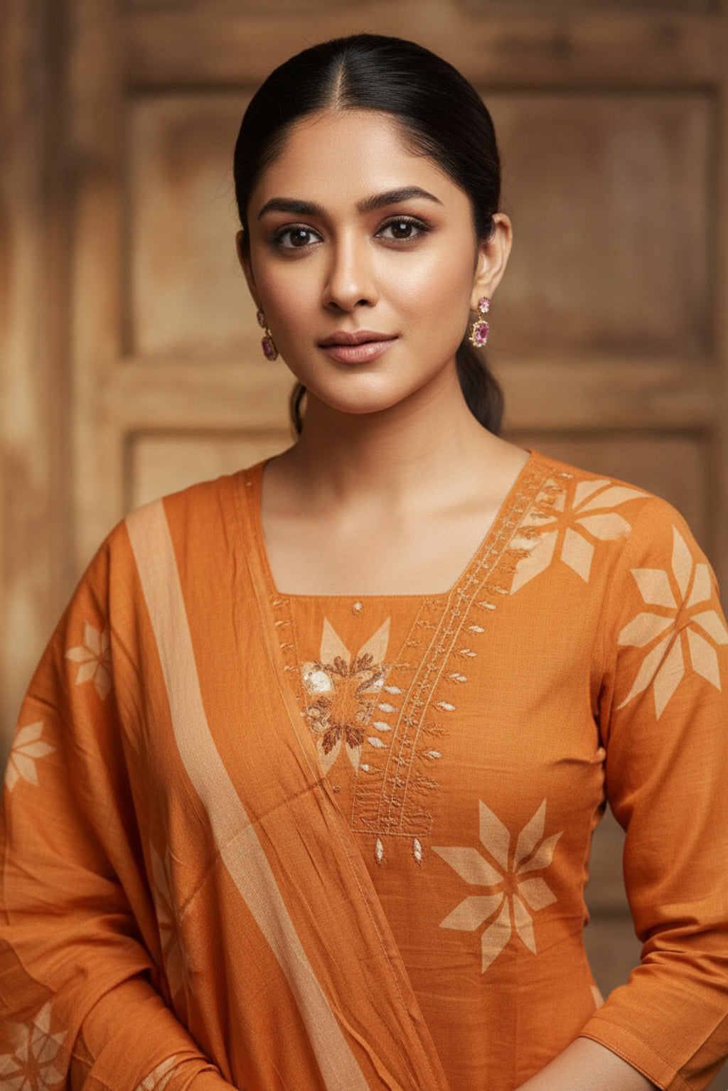 Orange Ethnic 3-Piece Kurti Pant Dupatta Set