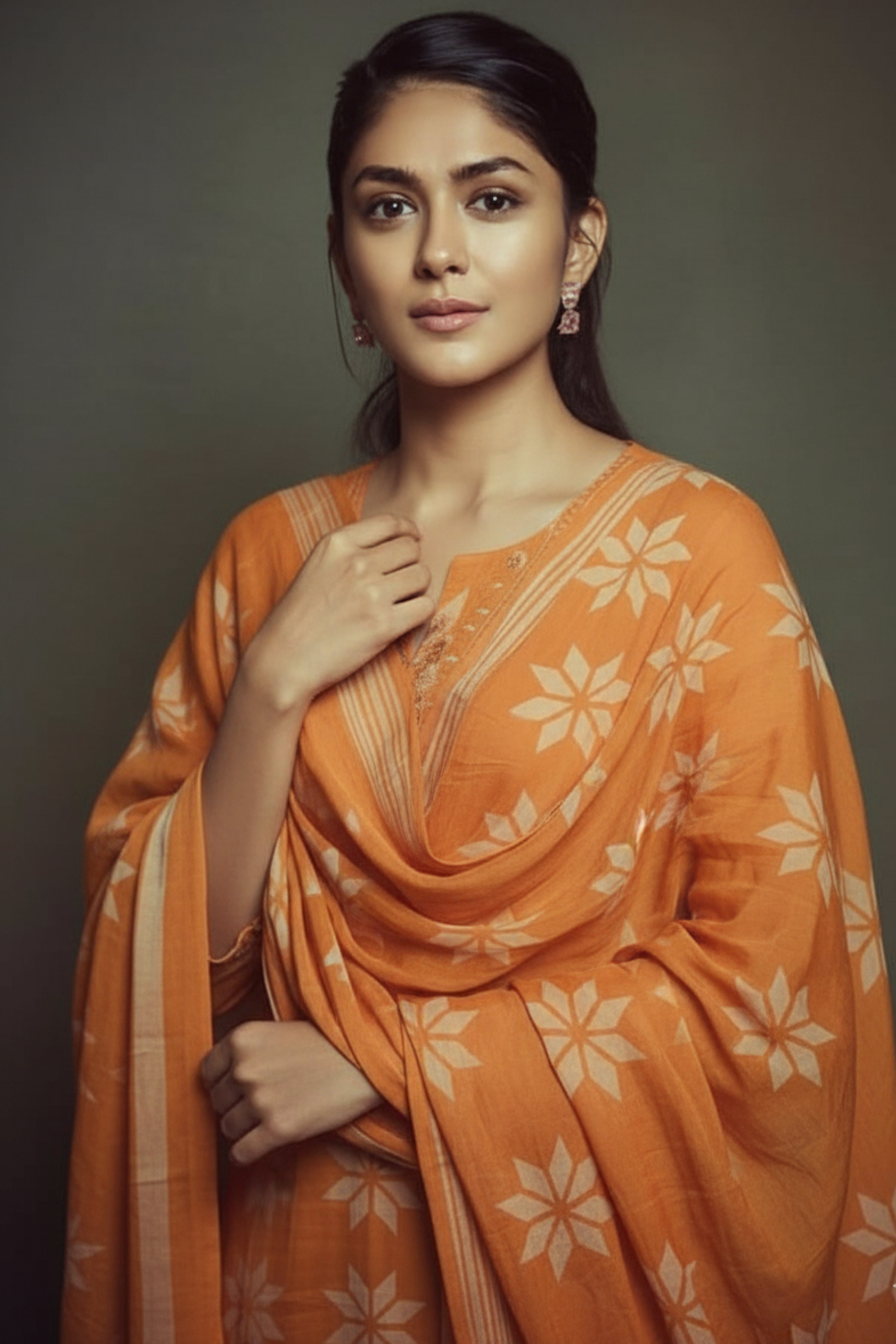 Orange Ethnic 3-Piece Kurti Pant Dupatta Set