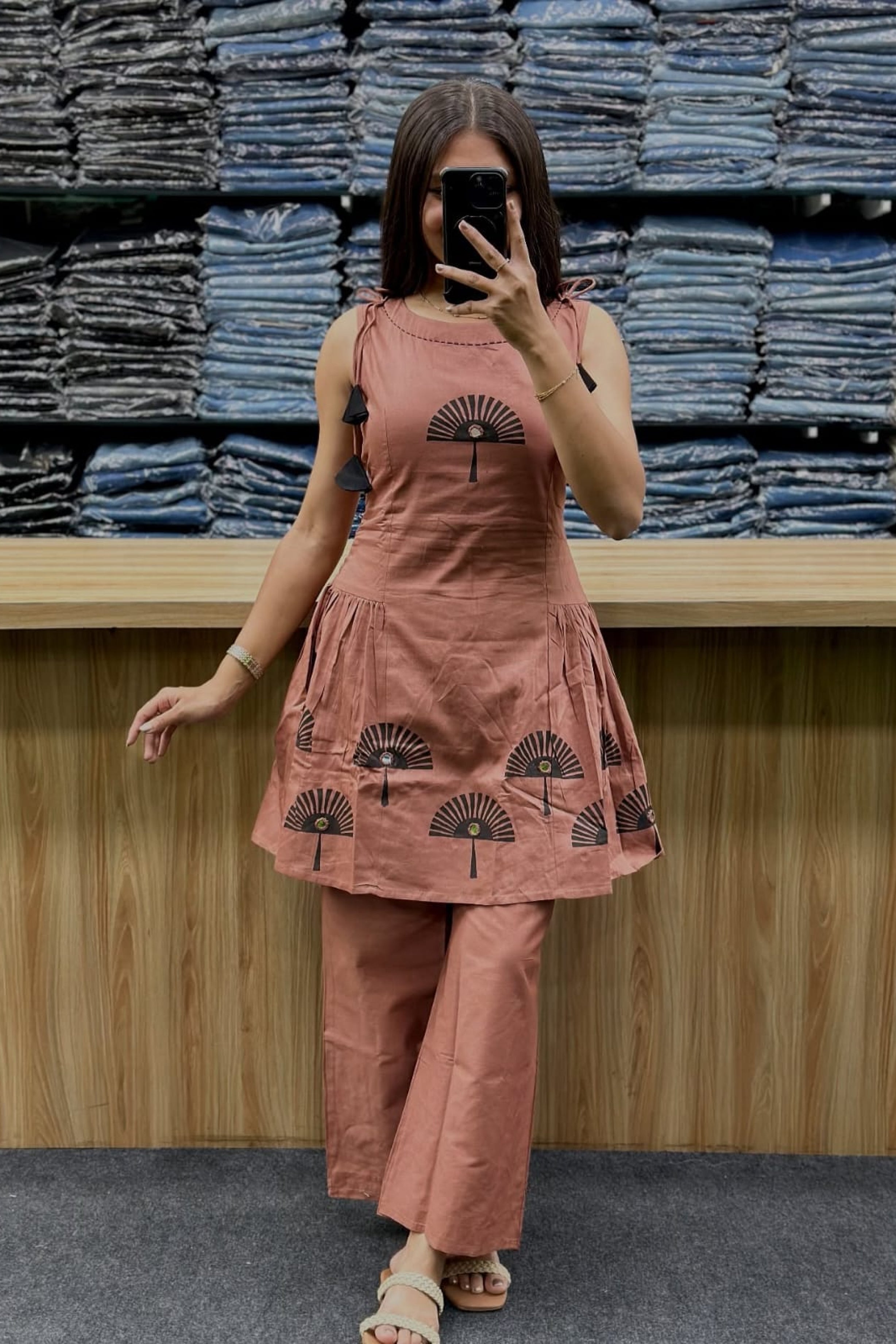 Peach Printed Cotton Co-ord Set